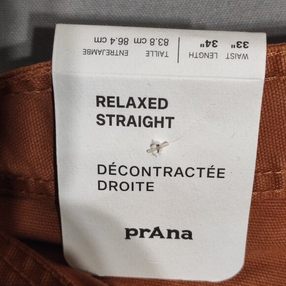 NWT prAna jeans men's 33X34 desert brown colour relaxed straight durable fabric - Picture 12 of 15